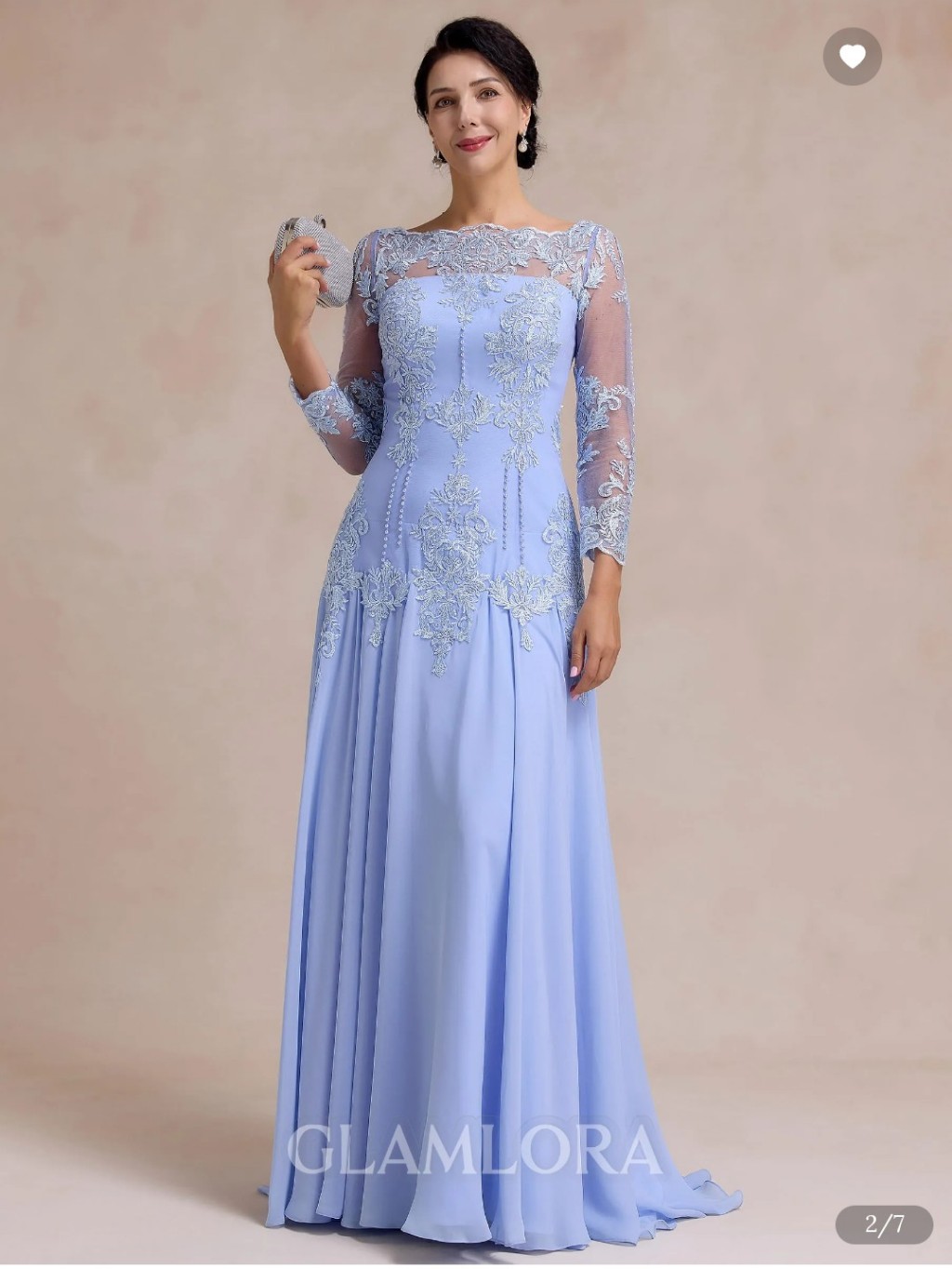 Light Blue Lace Applique Evening Gown